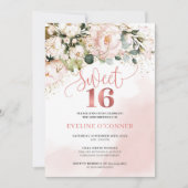 Invitation Calligraphie rose rousse roses verdure douce 16e (Devant)