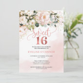 Invitation Calligraphie rose rousse roses verdure douce 16e (Debout devant)