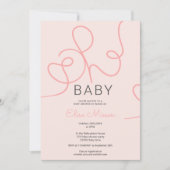 Invitation Calligraphie rose vif chic moderne Oh baby shower (Devant)