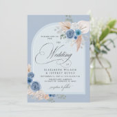 Invitation Calligraphie rustique Boho Dusty Blue Pampas Maria (Debout devant)