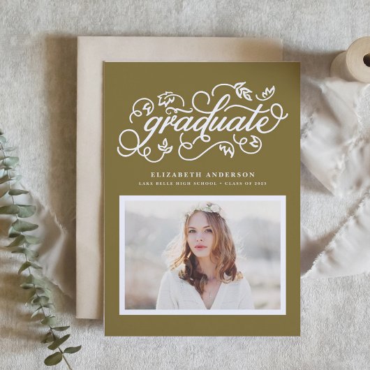 Invitation Calligraphie Rustique Gold Photo Graduation