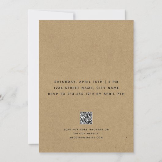 Invitation Calligraphie rustique Kraft Photo QR Code Fiançail (Dos)