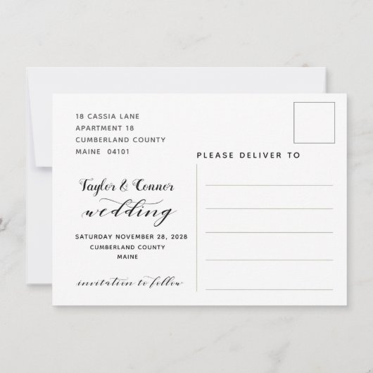 Invitation Calligraphie Rustique Mariage Enregistrer La Date  (Dos)