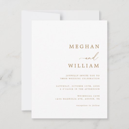 Invitation Calligraphie rustique Script Mariage or (Devant)