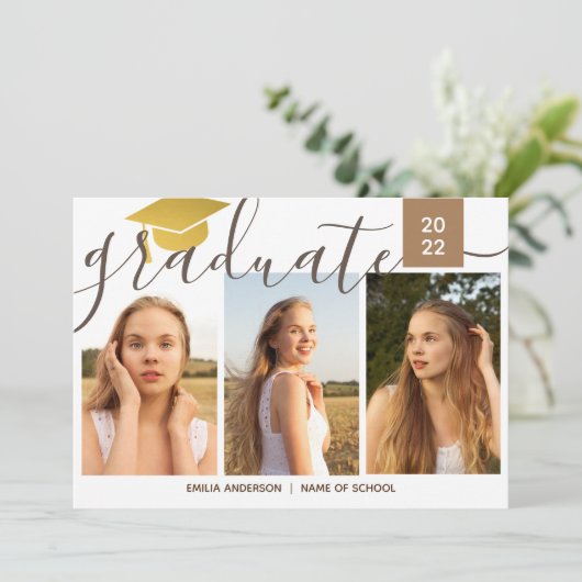 Invitation Calligraphie Script 4 Collage de photos Graduation (Debout devant)