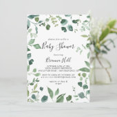 Invitation Calligraphie Script Baby shower de feuillage vert (Debout devant)