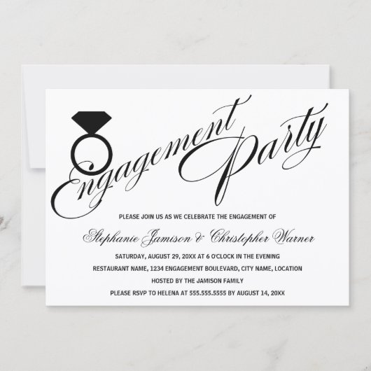 Invitation Calligraphie Script Diamond Ring Engagement Party (Devant)