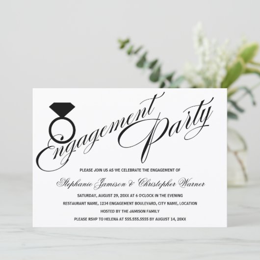 Invitation Calligraphie Script Diamond Ring Engagement Party (Debout devant)