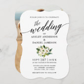 Invitation Calligraphie Script Green Floral Photo Mariage (Devant / Derrière)