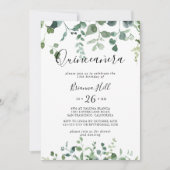 Invitation Calligraphie Script Green Foliage Quinceañera (Devant)
