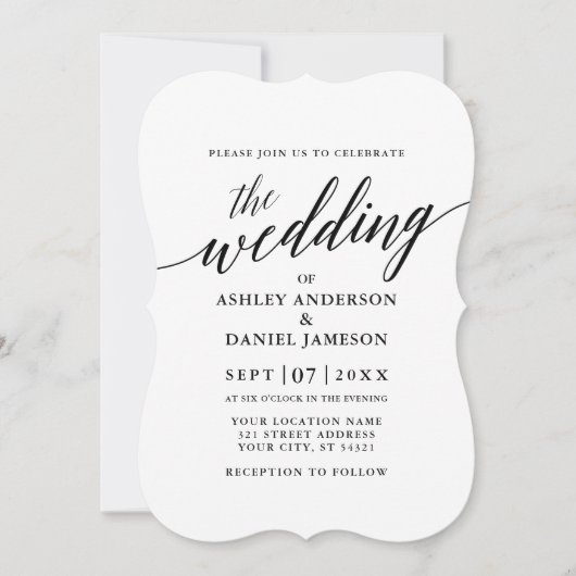 Invitation Calligraphie Script Moderne Mariage élégant (Devant)