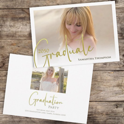 Invitation Calligraphie Script or minimaliste deux photos