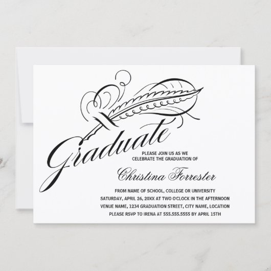 Invitation Calligraphie Script Plume Quill Graduation (Devant)