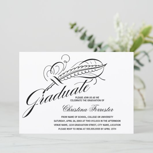 Invitation Calligraphie Script Plume Quill Graduation (Debout devant)