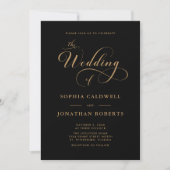 Invitation Calligraphie Script QR Code Black Gold Mariage (Devant)