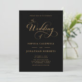 Invitation Calligraphie Script QR Code Black Gold Mariage (Debout devant)