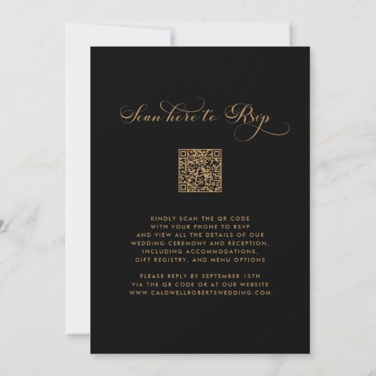 Invitation Calligraphie Script QR Code Black Gold Mariage (Dos)