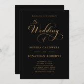 Invitation Calligraphie Script QR Code Black Gold Mariage (Devant / Derrière)