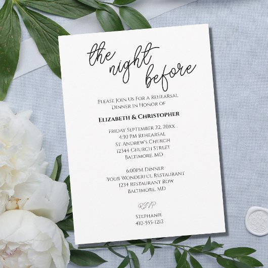 Invitation Calligraphie Script Réhearsal de mariage minimalis