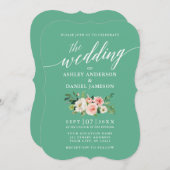 Invitation Calligraphie Script rose blanc floral Neo Mint (Devant / Derrière)