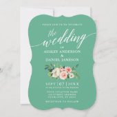 Invitation Calligraphie Script rose blanc floral Neo Mint (Devant)