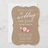 Invitation Calligraphie Script rose Floral Mariage Kraft Phot (Devant)