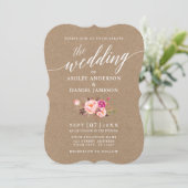 Invitation Calligraphie Script rose Floral Mariage Kraft Phot (Debout devant)