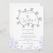 Invitation Calligraphie Seashell & Seaweed Beach Mariage (Devant / Derrière)