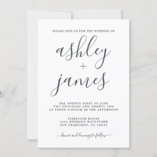 Invitation Calligraphie simple Chic Mariage noir blanc