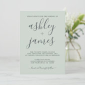 Invitation Calligraphie simple et chic Pastel Mariage vert (Debout devant)