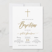 Invitation Calligraphie simple et élégante Baptême Garçon Or (Devant)