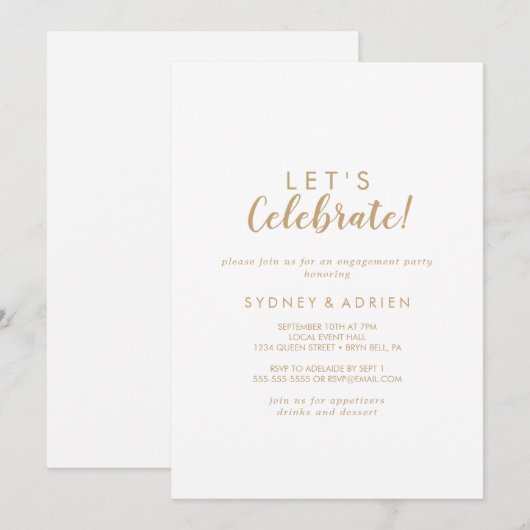 Invitation Calligraphie simple|Gold Fêtons la fête (Devant / Derrière)