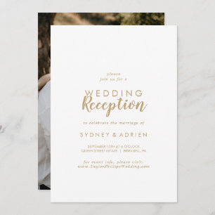 Invitation Calligraphie simple Gold Photo Wedding Réception I
