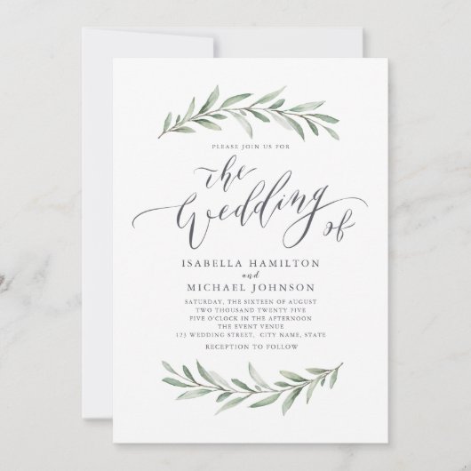 Invitation Calligraphie simple mariage de verdure rustique (Devant)