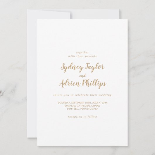 Invitation Calligraphie simple|Mariage Décontracté or (Devant)