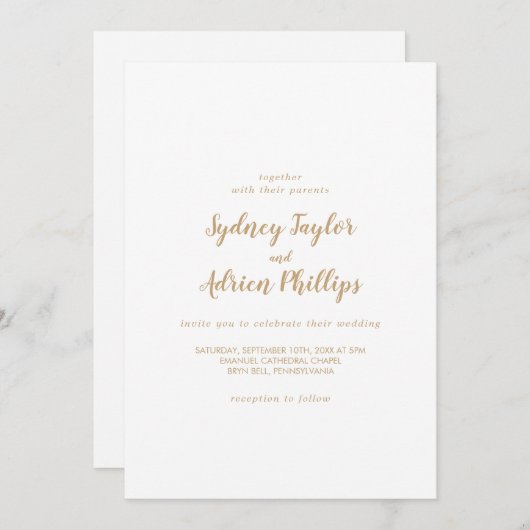 Invitation Calligraphie simple|Mariage Décontracté or (Devant / Derrière)