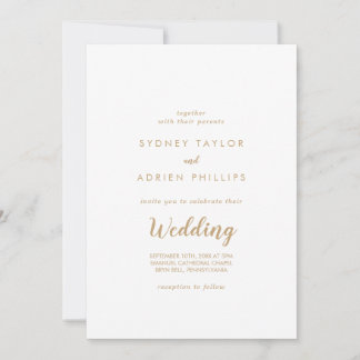 Invitation Calligraphie simple|Mariage informel or