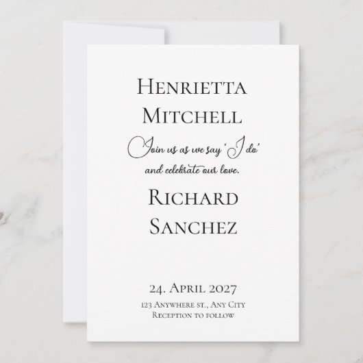 Invitation Calligraphie simple Mariage noir et blanc (Devant)