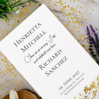 Invitation Calligraphie simple Mariage noir et blanc