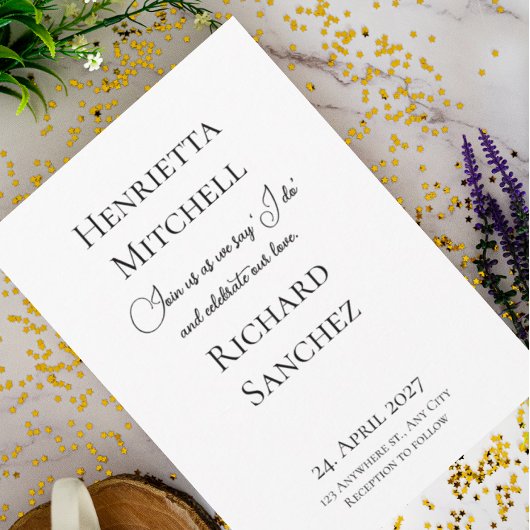 Invitation Calligraphie simple Mariage noir et blanc