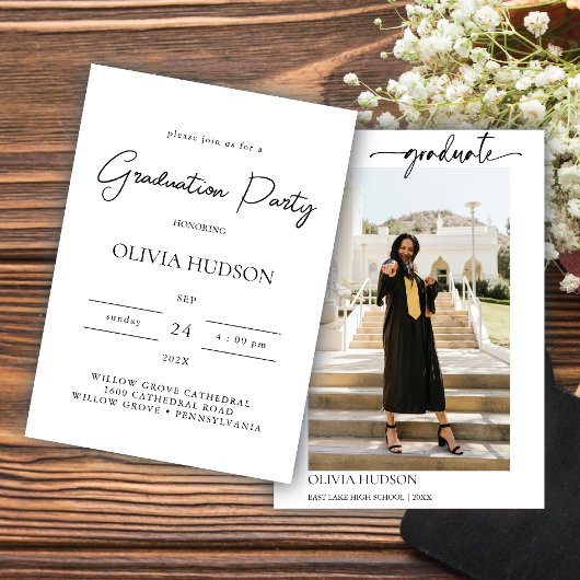 Invitation calligraphie simple moderne graduation photo