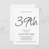 Invitation Calligraphie simple moderne minimaliste 39e annive (Devant / Derrière)