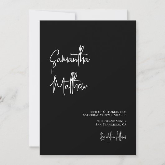 Invitation Calligraphie simple noir et blanc Mariage de la Mo (Devant)