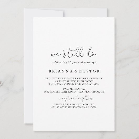 Invitation Calligraphie Simple Nous Faisons Encore Vow Renouv (Devant)