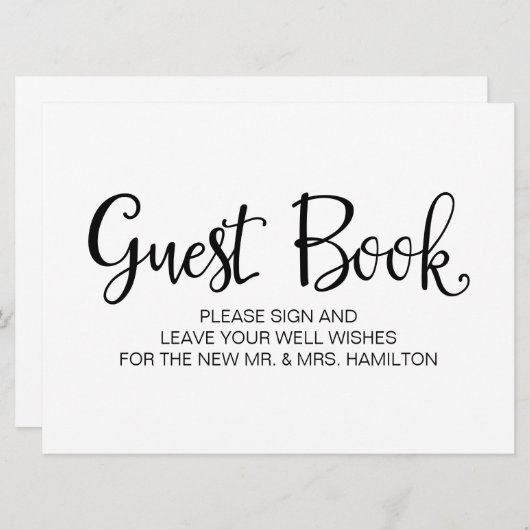 Invitation Calligraphie simple | Panneau Mariage "Livre d'inv (Devant / Derrière)