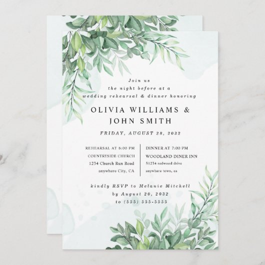 Invitation Calligraphie simple végétation rustique (Devant / Derrière)