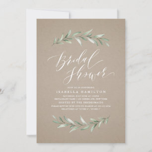 Invitation Calligraphie simple verdure rustique douche nuptia