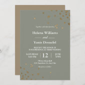 Invitation Calligraphie simple vert sauge et or (Devant / Derrière)