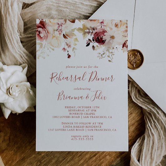 Invitation Calligraphie Soir de répétition florale gracieux