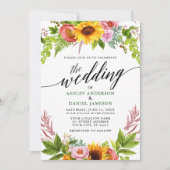 Invitation Calligraphie Sunflower Boho Floral Mariage Vert (Devant)